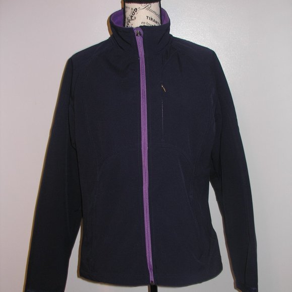 Kirkland Womens Large Navy Jacket Coat Full Zip Pockets Purple Fleece Lined Fit - Picture 1 of 13